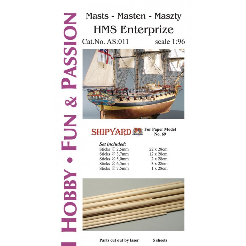 HMS Enterprize Masts and Yards Accessories (Shipyard 1:96)