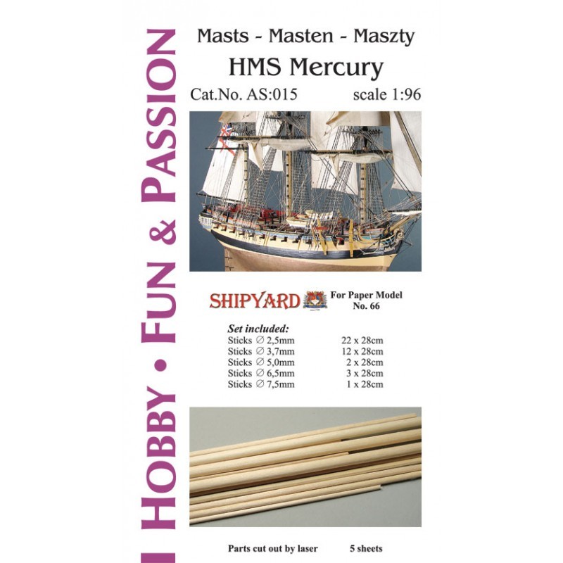 HMS Mercury Masts and Yards Accessories (Shipyard 1:96)