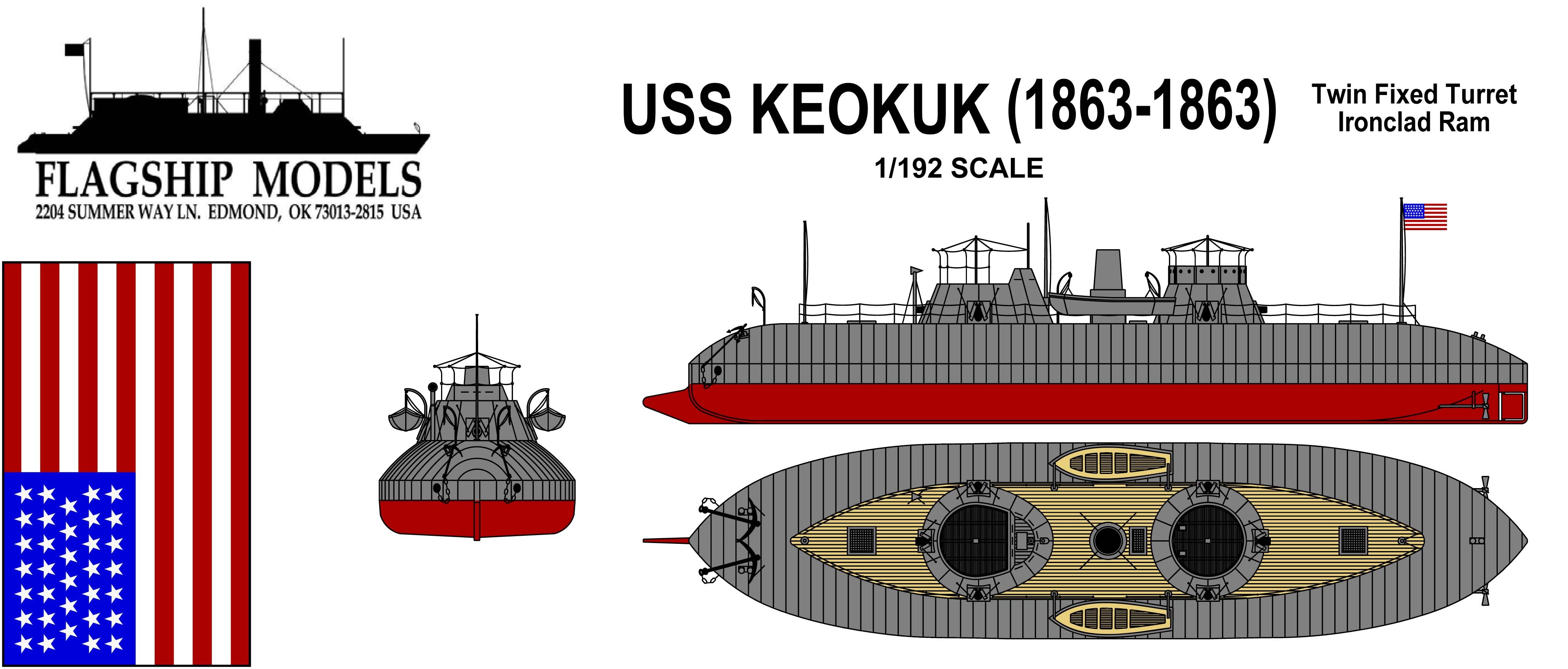 USS Keokuk, Twin Turret Ironclad Ram (1:192, Flagship Models)