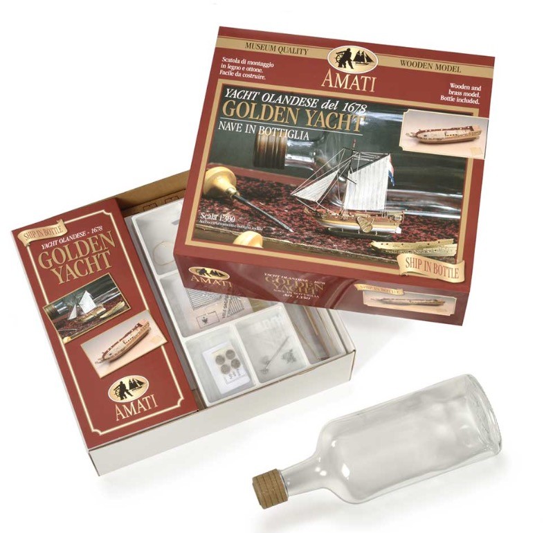 Golden Yacht Ship-in-a-Bottle Kit (Amati, 1:300)